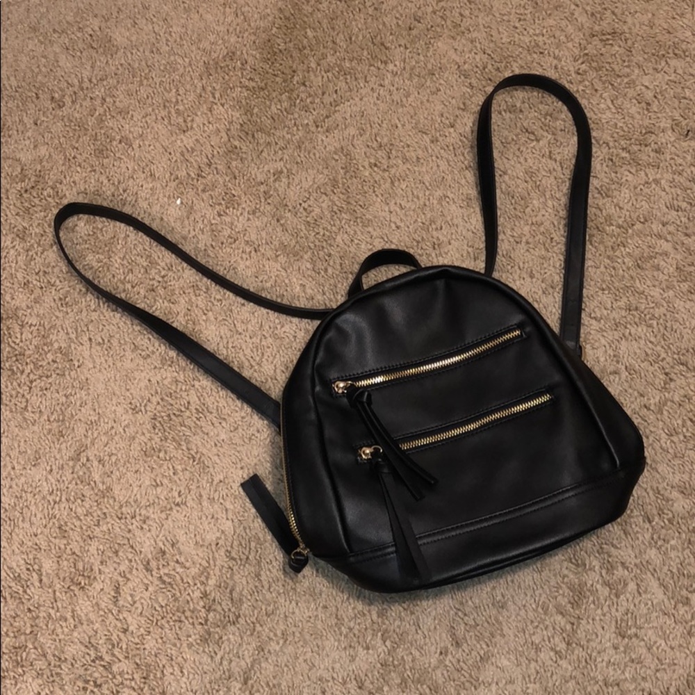 Faux Leather Black Mini Backpack